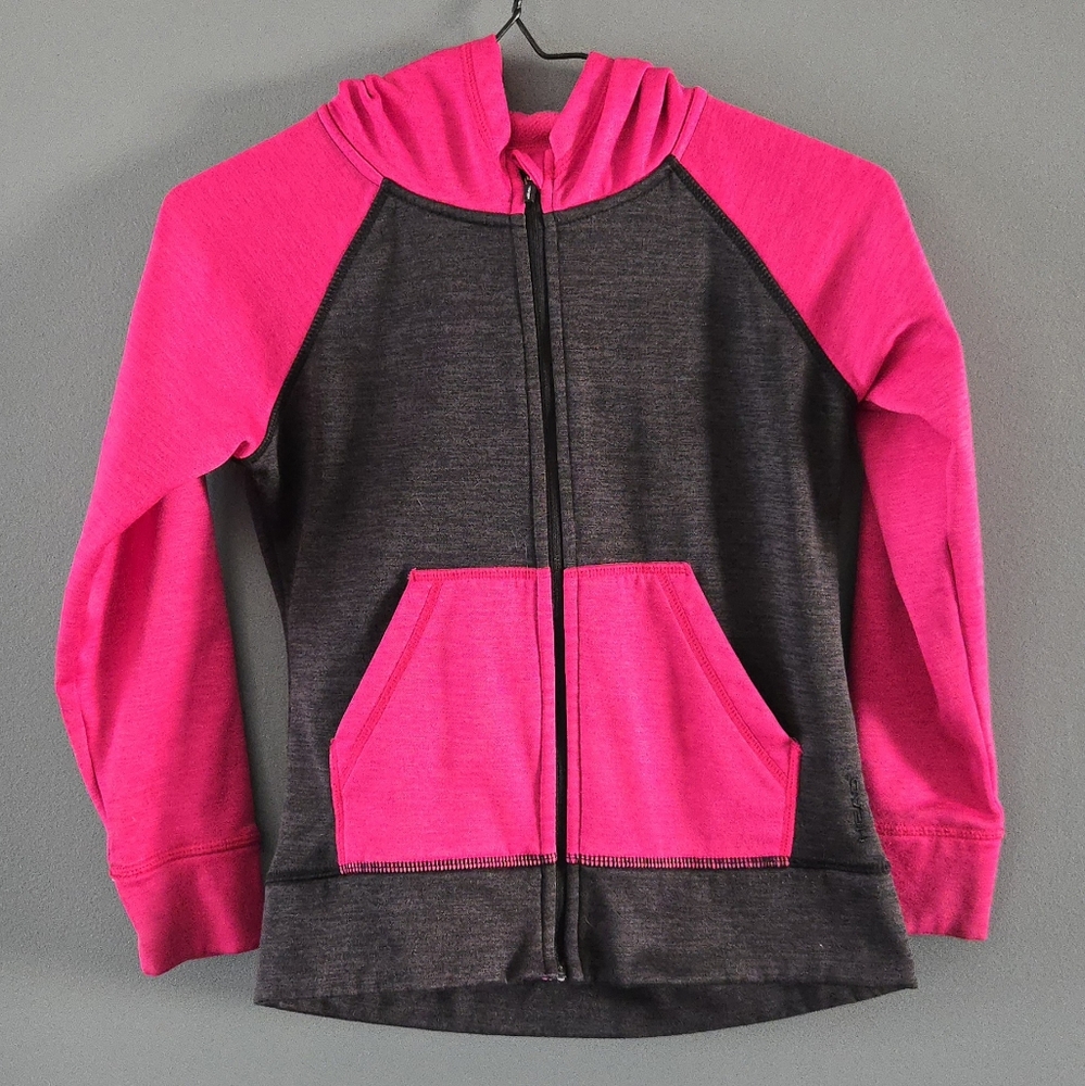 *Back To School* Girls Pink and Gray Zip Up Hoodie Size 8